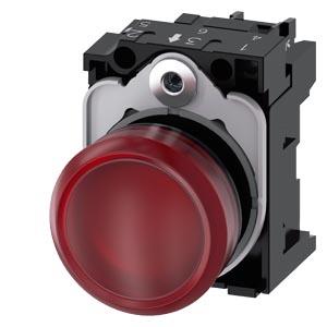 Sinalizador luminoso, 22mm, redondo, plástico, vermelho, lente, plano, 110V CA