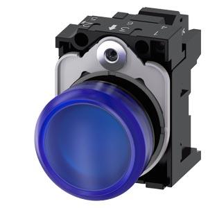 Sinalizador luminoso, 22mm, redondo plástico, azul, lente, plano, 24V CA/CC