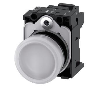 Sinalizador luminoso, 22mm, redondo plástico, branco, lente, plano, 24V CA/CC