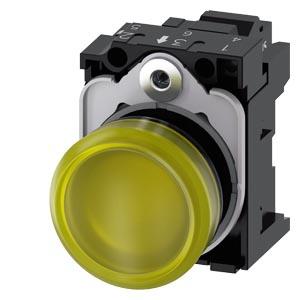 Sinalizador luminoso, 22mm, redondo, plástico, amarelo, lente, plano, 110V CA