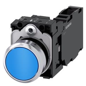 Botão de pressão, 22mm, redondo, metal, alto brilho, azul, botão de pressão, 1NA+1NF