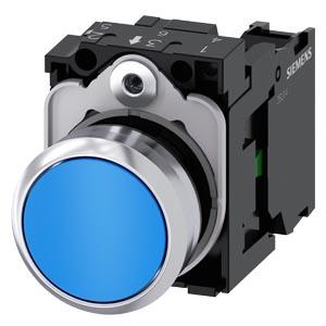 Botão de pressão, 22mm, redondo, metal, alto brilho, azul, botão de pressão, 1NA