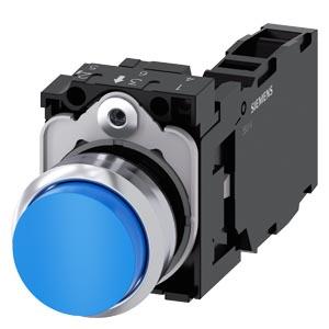 Botão de pressão, 22mm, redondo, metal, alto brilho, azul, botão de pressão, 1NA+1NF