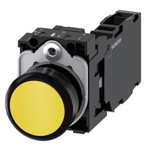 Botão de pressão, 22mm, redondo, plástico, amarelo, botão de comando, 1NA+1NF