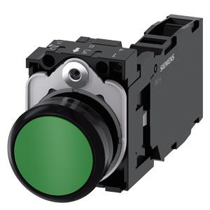 Botão de botão de pressão, 22mm, redondo plástico, verde, botão de comando, 1NA+1NF