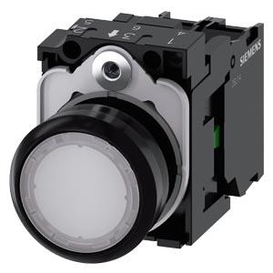 Botão de pressão, iluminado, 22mm, redondo, plástico, branco, 1NA, 230V CA