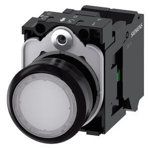 Botão de pressão, iluminado, 22mm, redondo, plástico, branco, 1NA, 230V CA