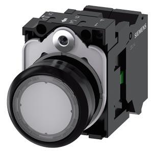 Botão de pressão, iluminado, 22mm, redondo, plástico, transparente, 1NA, 230V CA