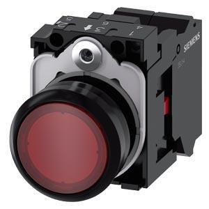 Botão de pressão, iluminado, 22mm, redondo plástico, vermelho, 1NF, 230V CA