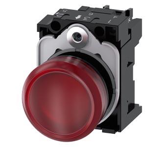 Sinalizador luminoso, 22mm, redondo, plástico, vermelho, lente, plano, 230V CA