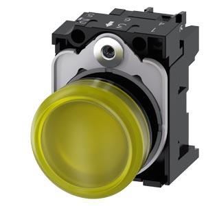 Sinalizador luminoso, 22mm, redondo, plástico, amarelo, lente, plano, 230V CA