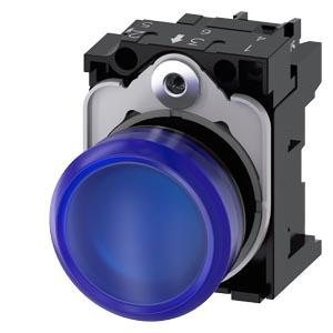Sinalizador luminoso, 22mm, redondo, plástico, azul, lente, plano, 230V CA