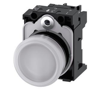 Sinalizador luminoso, 22mm, redondo, plástico, branco, lente, plano, 230V CA