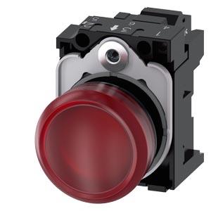 Sinalizador luminoso, 22mm, redondo, plástico, vermelho, lente, plano, 230V CA