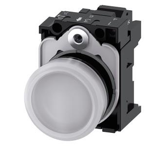 Sinalizador luminoso, 22mm, redondo, plástico, branco, lente, plano, 230V CA