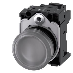 Sinalizador luminoso, 22mm, redondo, plástico, transparente, lente, plano, 230V CA