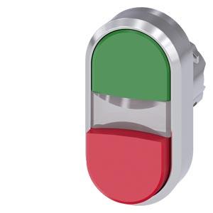 Botão de pressão duplo, iluminado, 22mm, redondo, metal, alto brilho, verde, vermelho