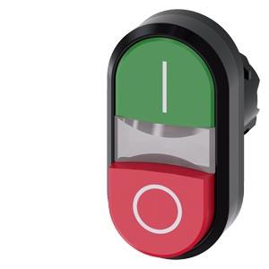 Botão de pressão duplo, iluminado, 22mm, redondo, plástico, verde: I, vermelho: O