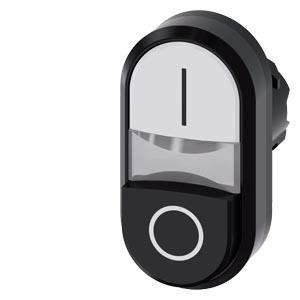 Botão de pressão duplo, iluminado, 22mm, redondo, plástico, branco: I, preto: O