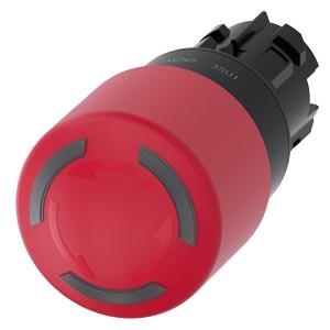 Botão cogumelo de parada de emergência, iluminado, 22mm, redondo, plástico, vermelho, 30mm