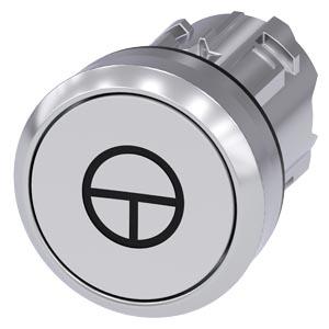 Botão de pressão, 22mm, redondo, metal, alto brilho, branco, com símbolo: Comando por impulsos