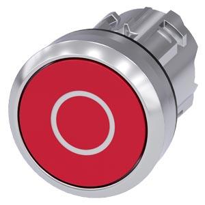 Botão de pressão, 22mm, redondo, metal, alto brilho, vermelho, inscrição: O, botão de pressão