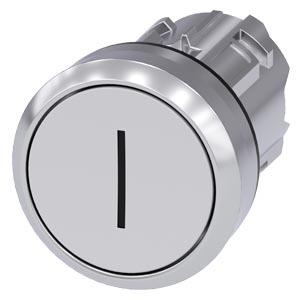Botão de pressão, 22mm, redondo, metal, alto brilho, branco, inscrição: I, botão de pressão