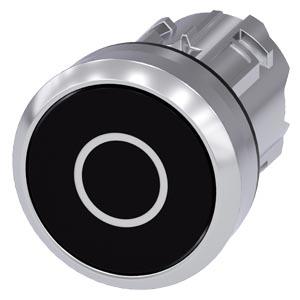 Botão de pressão, 22mm, redondo, metal, alto brilho, preto, inscrição: O, botão de pressão