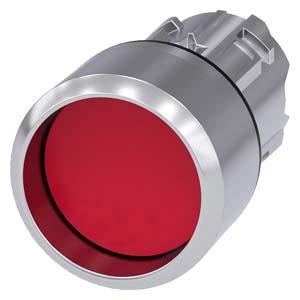 Botão de pressão, 22mm, redondo, metal, alto brilho, vermelho, anel frontal