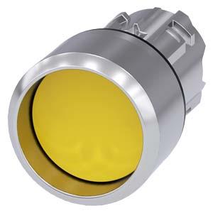 Botão de pressão, 22mm, redondo, metal, alto brilho, amarelo, anel frontal