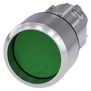 Botão de pressão, 22mm, redondo, metal, alto brilho, verde, anel frontal