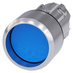 Botão de pressão, 22mm, redondo, metal, alto brilho, azul, anel frontal