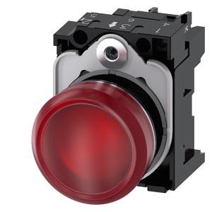 Sinalizador luminoso, 22mm, redondo, metal, alto brilho, vermelho, lente, plano, 230V CA