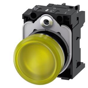 Sinalizador luminoso, 22mm, redondo, metal, alto brilho, amarelo, lente, plano, 230V CA