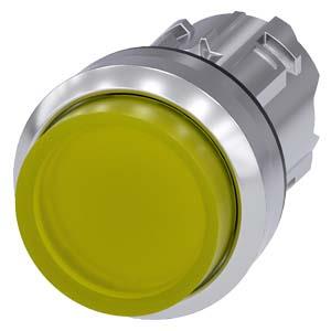 Botão de pressão, iluminado, 22mm, redondo, metal, alto brilho, amarelo, botão de comando