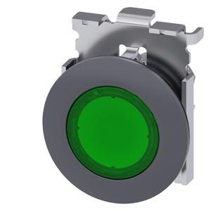 Botão de pressão, iluminado, 30mm, redondo, metal, fosco, verde