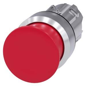 Botão cogumelo, 22mm, redondo, metal, brilhante, vermelho, 30mm