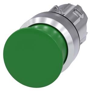 Botão cogumelo, 22mm, redondo, metal, alto brilho, verde, 30mm