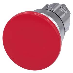 Botão cogumelo, 22mm, redondo, metal, brilhante, vermelho, 40mm