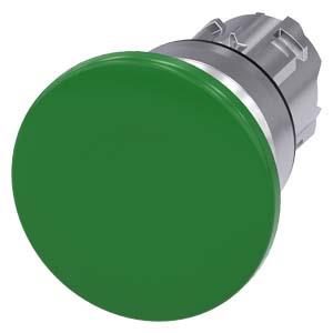 Botão cogumelo, 22mm, redondo, metal, alto brilho, verde, 40mm