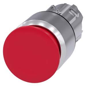 Botão cogumelo, 22mm, redondo, metal, brilhante, vermelho, 30mm