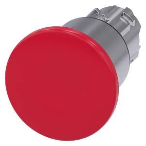 Botão cogumelo, 22mm, redondo, metal, brilhante, vermelho, 40mm
