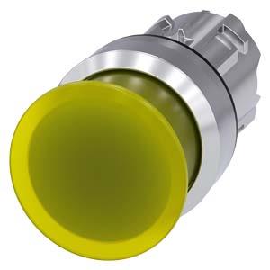 Botão cogumelo, iluminado, 22mm, redondo, metal, alto brilho, amarelo, 30mm