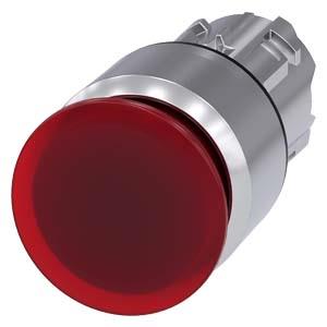 Botão cogumelo, iluminado, 22mm, redondo, metal, brilhante, vermelho, 30mm