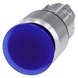 Botão cogumelo, iluminado, 22mm, redondo, metal, brilhante, azul, 30mm