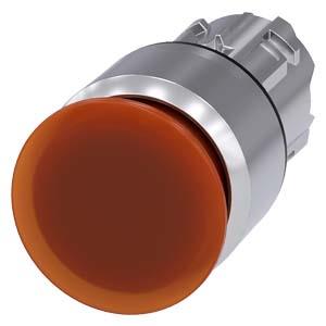 Botão cogumelo, iluminado, 22mm, redondo, metal, alto brilho, âmbar, 30mm