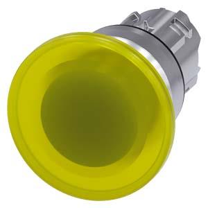 Botão cogumelo, iluminado, 22mm, redondo, metal, alto brilho, amarelo, 40mm