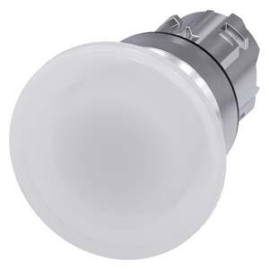 Botão cogumelo, iluminado, 22mm, redondo, metal, alto brilho, branco, 40mm