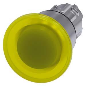 Botão cogumelo, iluminado, 22mm, redondo, metal, alto brilho, amarelo, 40mm
