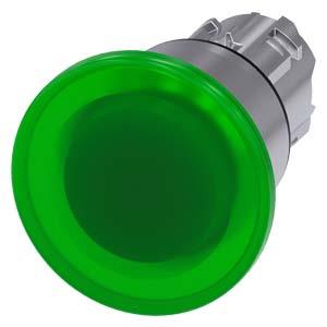 Botão cogumelo, iluminado, 22mm, redondo, metal, alto brilho, verde, 40mm